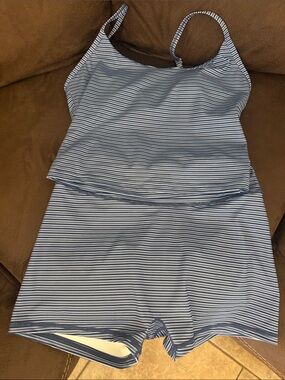 ARALINA Striped Navy & White Tankini Swim Set
